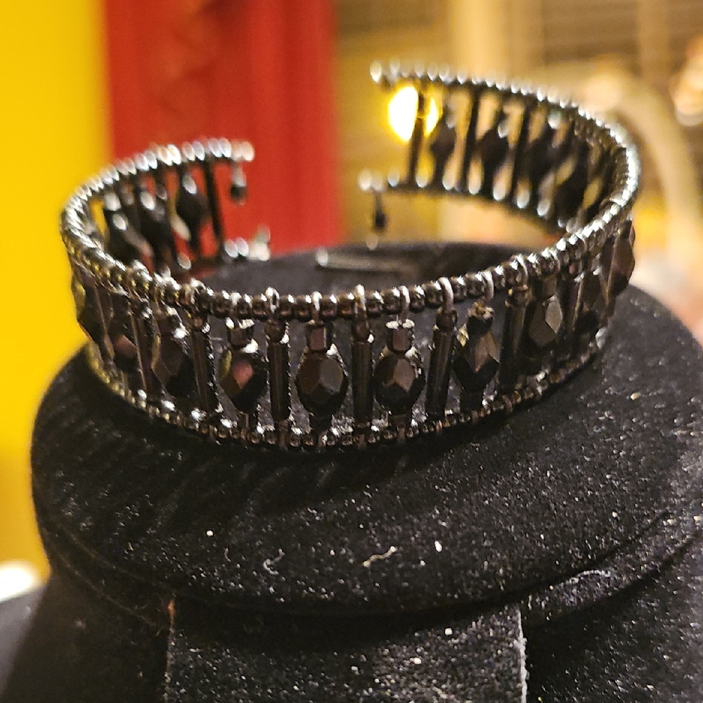 Black Crystal Stretch Cuff Bracelet - Women Jewelry Cocktail Prom Formal